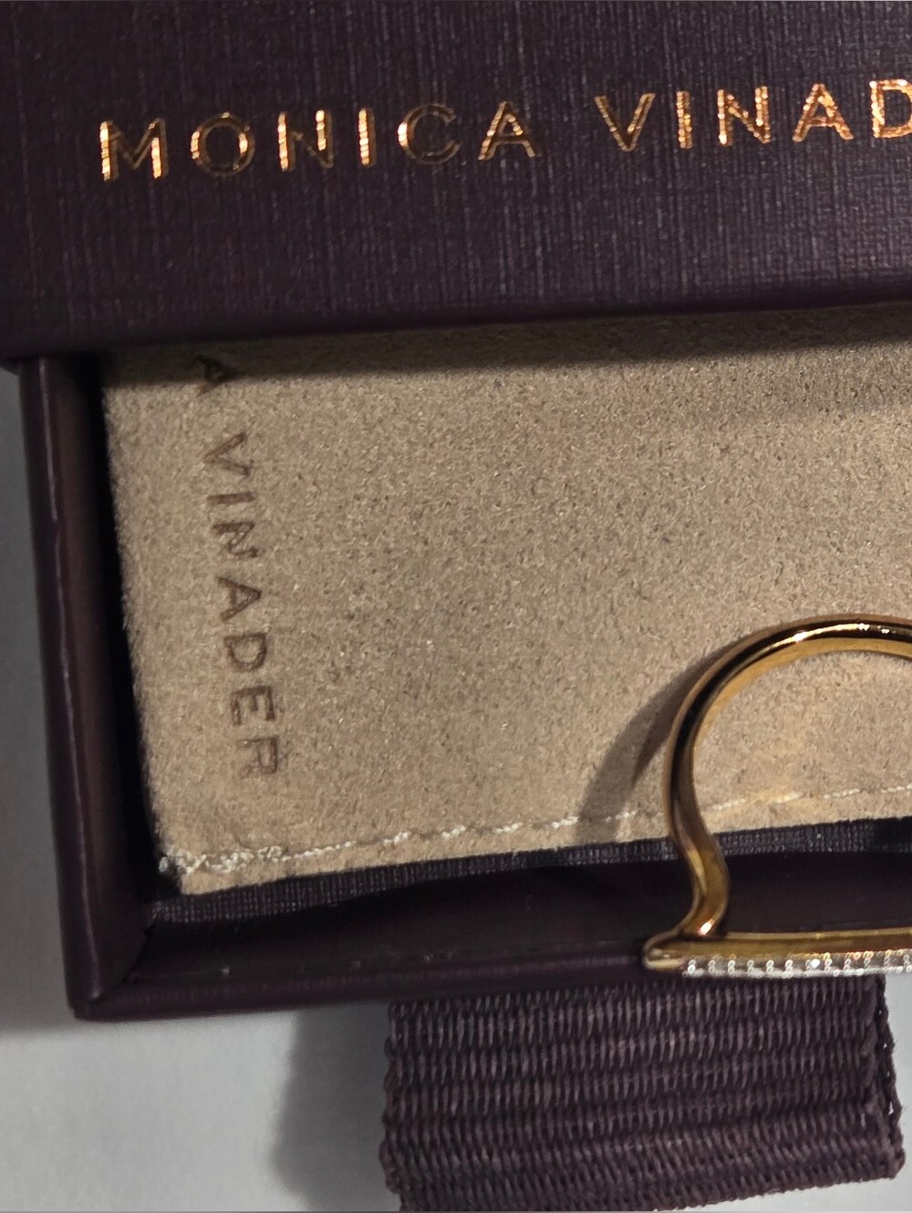 Monica Vinader Skinny Stacking Ring - 18k Gold Vermeil & Diamond - Size 7.5 - Picture 7 of 14